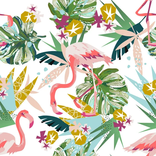 Rosa Flamingo nahtloses Muster isoliert auf weißem Hintergrund. — Stockvektor