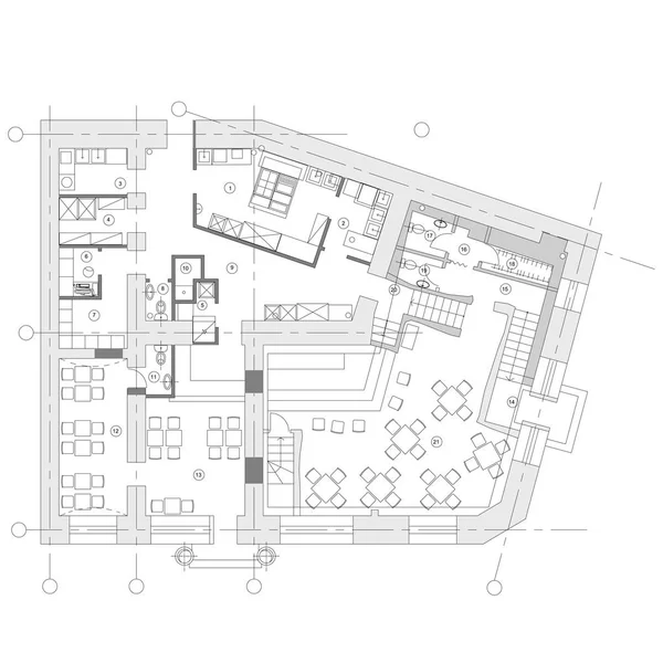 Muebles estándar de café símbolos en los planos de planta — Archivo Imágenes Vectoriales