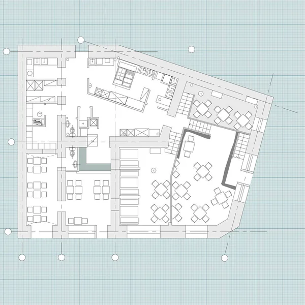 Symboles de meubles de café standard sur les plans d'étage — Image vectorielle