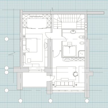 Standart mobilya semboller üzerinde kat ev planları