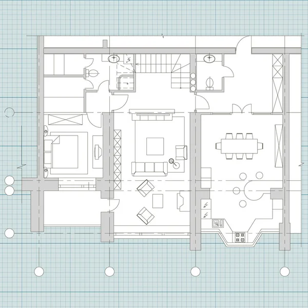 房屋平面图上的标准家具符号 — 图库矢量图片
