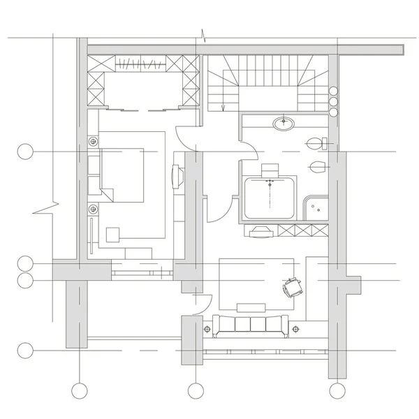 Standard furniture symbols on floor house plans — Stock Vector