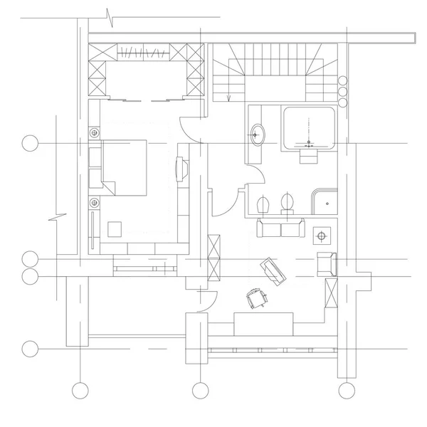 Symboles de meubles standard sur les plans de maison — Image vectorielle