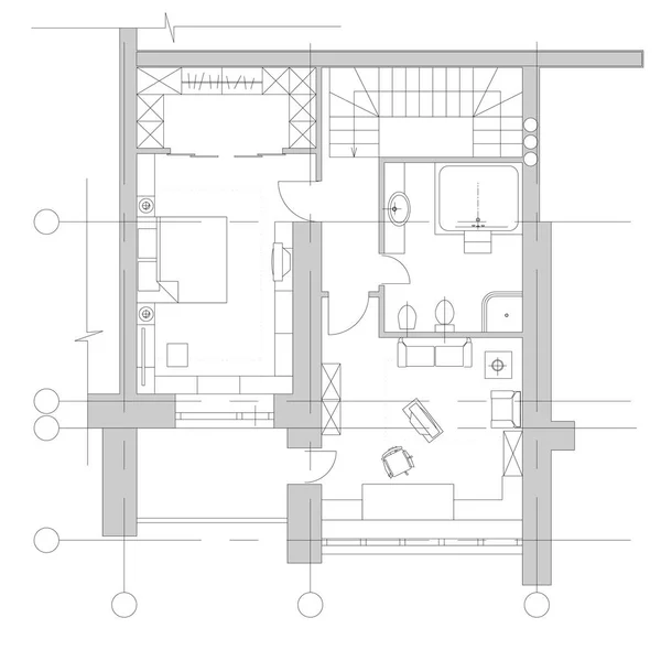 Standaard meubilair-symbolen op het huis plattegronden — Stockvector