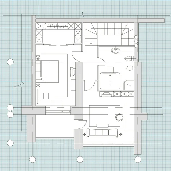 Standard furniture symbols on floor house plans — Stock Vector