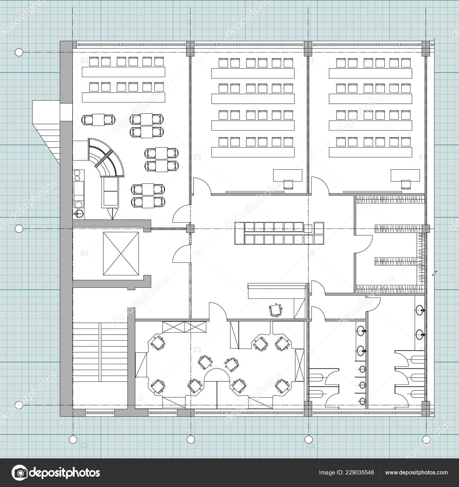 Standard Office Furniture Symbols Set Used In Architecture Plans