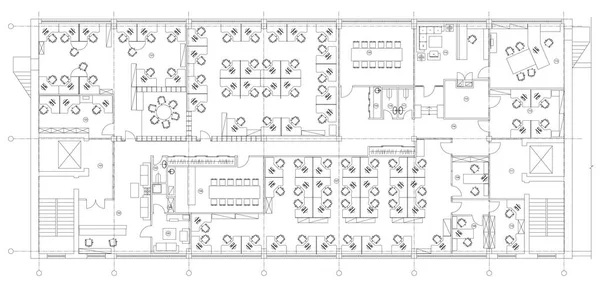 Set di simboli standard per mobili da ufficio utilizzati nei piani di architettura, set di icone per la pianificazione dell'ufficio, elementi di design grafico. Sala ufficio - piani vista dall'alto. Vettore isolato . — Vettoriale Stock