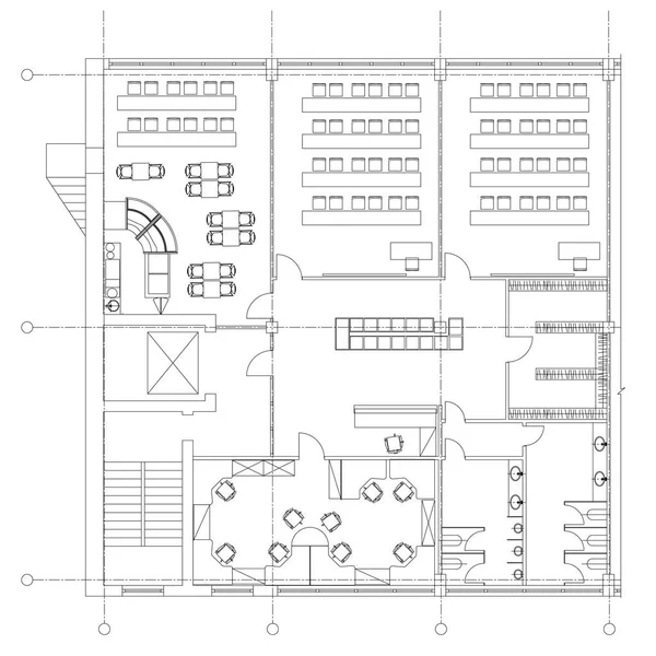 Conjunto de símbolos de mobiliario de oficina estándar utilizado en los planos de arquitectura, conjunto de iconos de planificación de oficinas, elementos de diseño gráfico. Sala de oficina - planos de vista superior. Vector aislado . — Archivo Imágenes Vectoriales