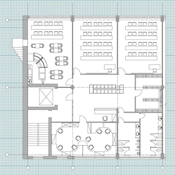 Meble biurowe standardowych symboli zestaw używany w plany architektury, Biuro planowania zestaw ikon, elementy projektowania graficznego. Pomieszczenie biurowe - widok z góry plany. Wektor na białym tle. — Wektor stockowy