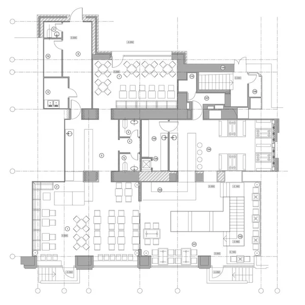 Muebles estándar de café símbolos en los planos de planta — Vector de stock