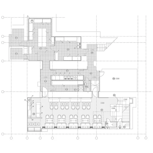 フロア プランの標準的なカフェ家具シンボル — ストックベクタ