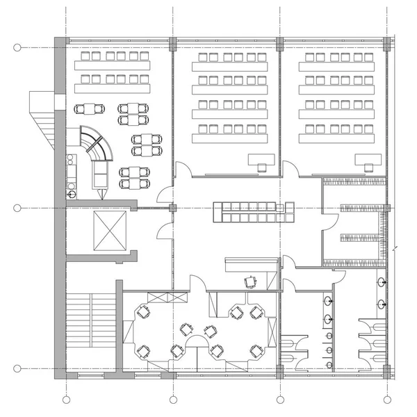建築計画、オフィス プランニングのアイコン セット、グラフィック デザイン要素で使用する標準的なオフィス家具シンボル セット。事務室 - トップ ビューを計画します。分離されたベクトル. — ストックベクタ