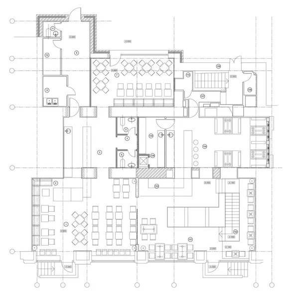 フロア プランの標準的なカフェ家具シンボル — ストックベクタ