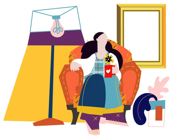 Hübsches Mädchen Auf Dem Sofa Vektor Flache Cartoon Illustration — Stockvektor