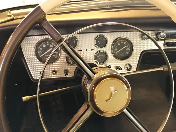 Finland Savonlinna October 2018 Vintage Car Studebaker Close Steering Wheel — Stock Photo, Image