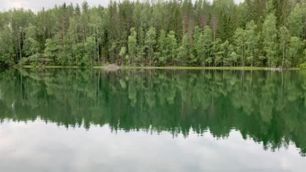 Widok Jezioro Lesie Czysta Gładka Woda Zielony Odcień Przeważnie Iglasty — Wideo stockowe
