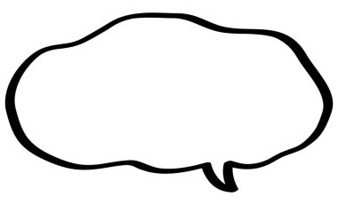 Siyah bir çizgiyle çizilmiş bulut şekilli bir konuşma baloncuğunun çizimi. Bozuk bulut şekilli bir konuşma baloncuğunun çizimi.