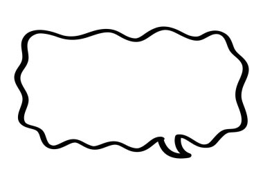 Elle çizilmiş siyah bir konuşma balonunun görüntüsü. Bu siyah işaretli çizgilerle çizilmiş şekilsiz bir balon şekli..