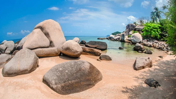 Güzel tropikal plaj turkuaz okyanus su ile egzotik Adası'nda. Doğa arka plan