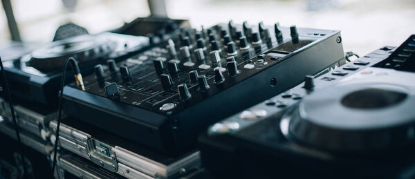 Close up of Digital DJ CD player and mixer for Disc Jockey