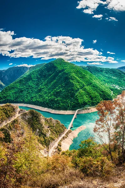 Vista Del Cañón Del Río Piva Lago Norte Montenegro —  Fotos de Stock