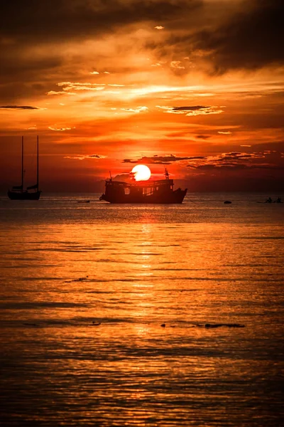 Bateau Plongée Sous Marine Coucher Soleil Sur Île Koh Tao — Photo