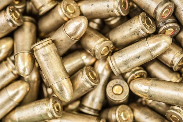 Översta Detaljvy Makro Stor Grupp Gun Kulor Ammunition Bakgrundsmönster — Stockfoto