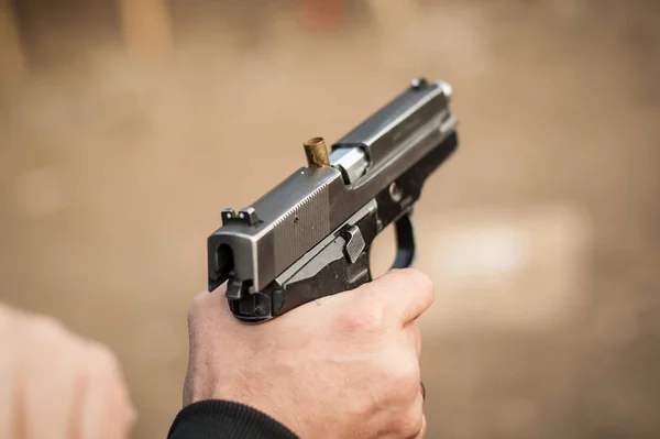 Close Detail View Pistol Handgun Gun Malfunctions Clearance Safety Drills — Stock Photo, Image