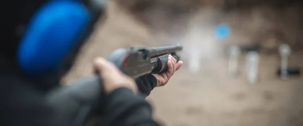 Combat Shotgun Shooting Training Long Gun Pump Gun Scattergun Action — Stock Photo, Image