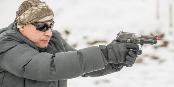 Shooter training gun shooting with safety stick on shooting range