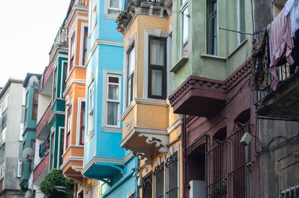 Typical Colorful houses in old city. Balat-Fener distict