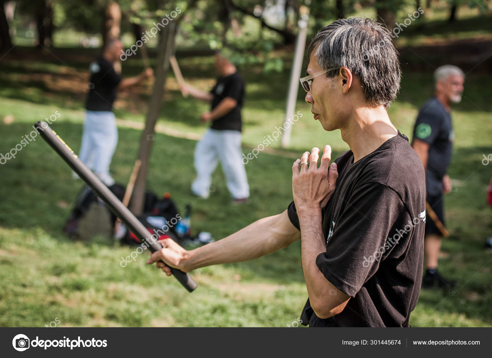 Escrima and kapap instructor demonstrates sticks fighting