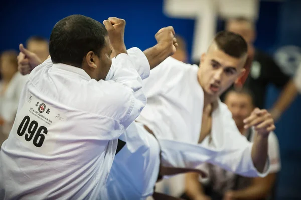 Competição Internacional de Karatê Adulto Kyokushin Luta no Torneio de Troféus de Belgrado — Fotografia de Stock