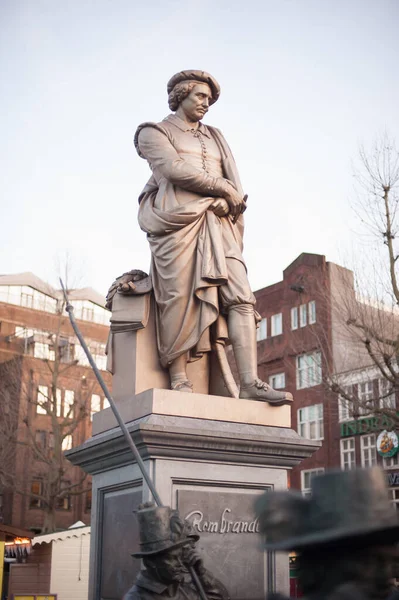 Amsterdam Niederlande Dezember 2019 Details Der Nachtwache Rembrandtplein Statue Des — Stockfoto