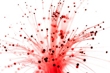 Fiber optik kablolar kırmızı parlıyor. Bokeh ışık noktaları