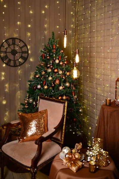 Belo Quarto Decorado Para Natal Fundo — Fotografia de Stock