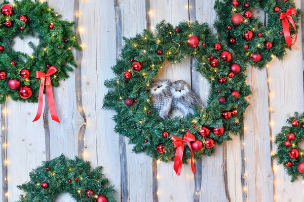 Christmas Wreathes Wall Holiday Decoration — Stock Photo, Image