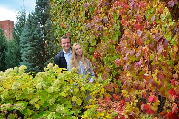 Beautiful Young Couple Autumn Park — Stock Photo, Image