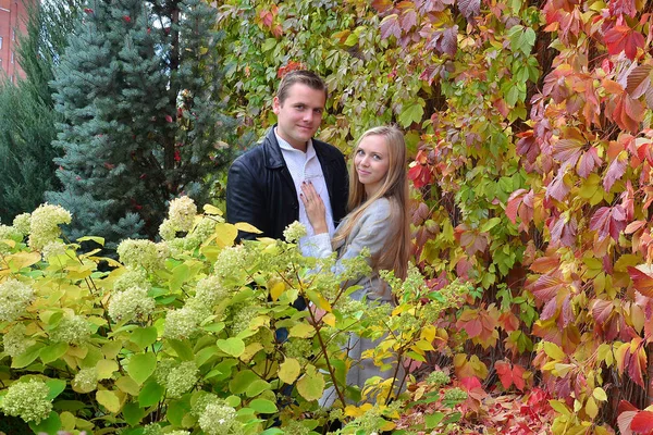 Hermosa Pareja Joven Parque Otoño — Foto de Stock