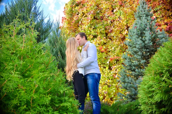 Beautiful Young Couple Kissing Park — Stock Photo, Image