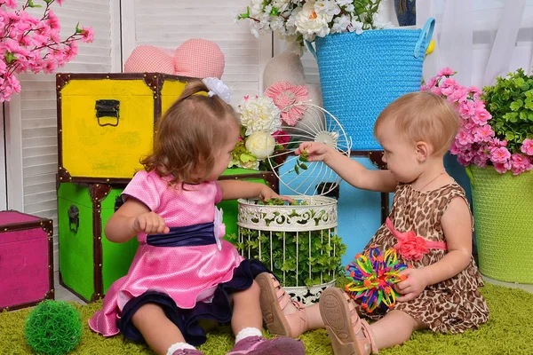 Two Little Girls Studio — Stock Photo, Image