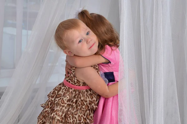 Две Маленькие Девочки Обнимаются — стоковое фото