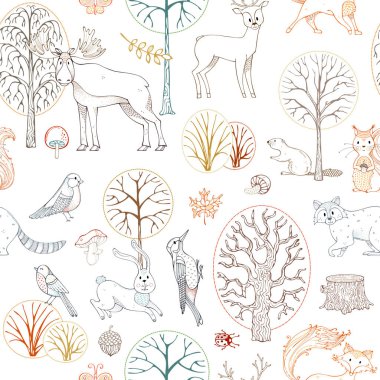 Sonbahar ormanı. Vektör dikişsiz desen.