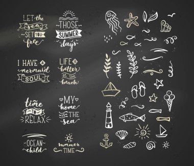 Vektör el çizilmiş tebeşir deniz / okyanus hakkında tırnak.