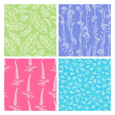 çiçek Dikişsiz desen vektör seti.