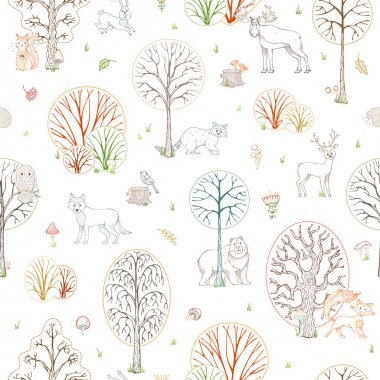 Vektör anahat ormanlık dikişsiz desen.