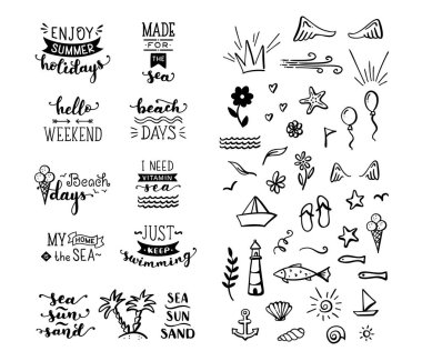 Vektör el-çizilmiş harfler ve karakaralama clipart deniz / okyanus th