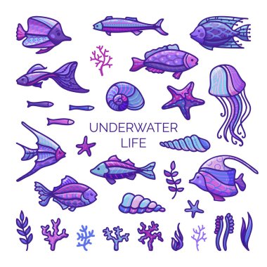 Sualtı canlıları tasarım öğeleri.