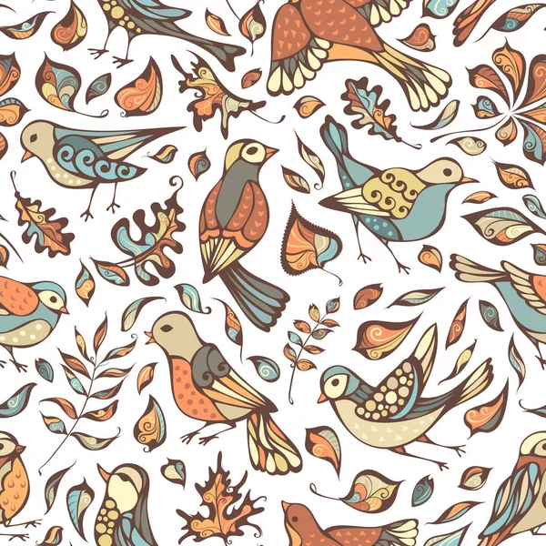 Vektor varrat nélküli mintázat a madarak és levelek. — Stock Vector