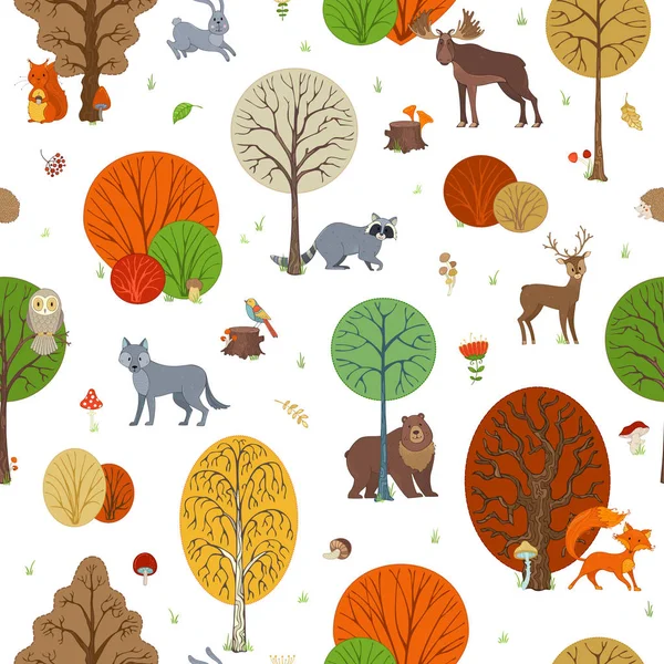 Vector herfst bos naadloze patroon. — Stockvector